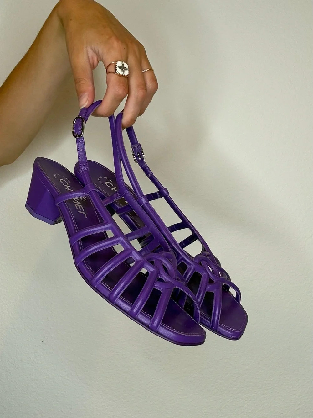 Chanel Strappy Block Heel Sandals for Women